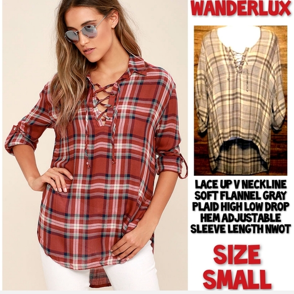 Wanderlux Tops - Wanderlux Drop Hem Tunic Size S Gray Plaid NWOT
